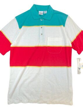Vintage Jantzen‎ Polo Shirt Mens Medium Golf Striped Colorblock Teal Red NWT USA